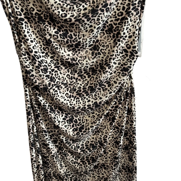 Larry Levine Leopard Animal Print Sheath Dress Sleeveless Cowl Neck Stretch M - Picture 5 of 10